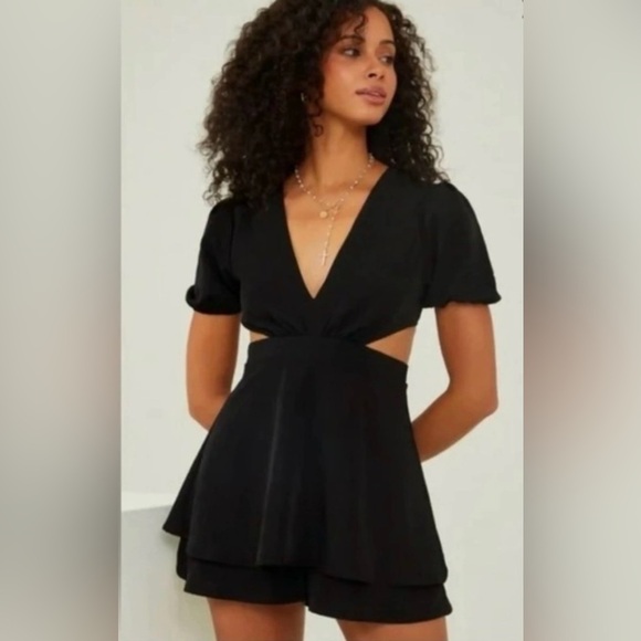 Altar'd State Pants - Altar'd State Cleo Black Lace-Up Back Mini Dress